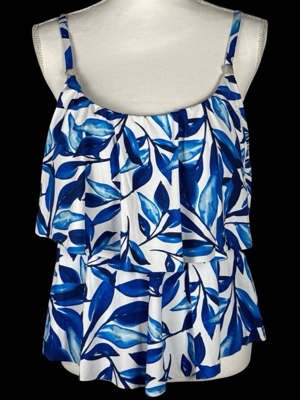 24th & Ocean Laila Leaf Tiered Tankini Bathing Suit Top Blue White NWT XL
